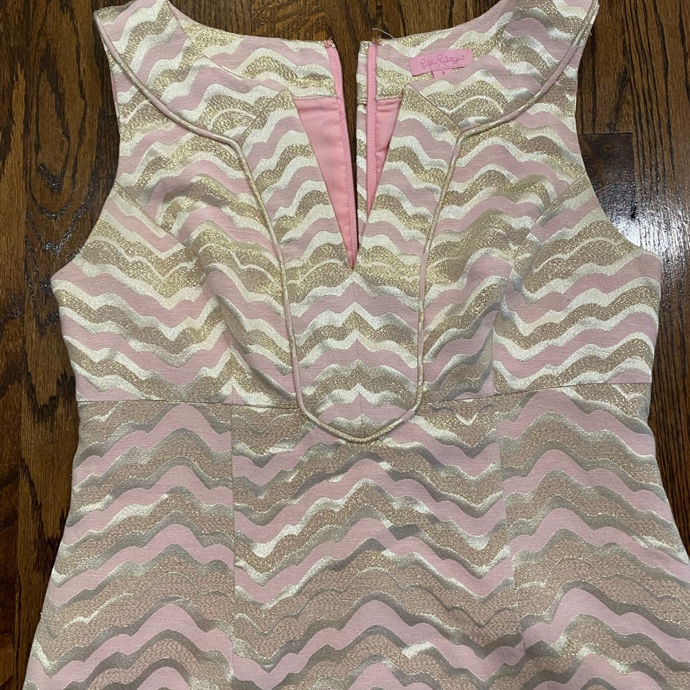 Lilly Pulitzer pink and gold dress exc condition size 8